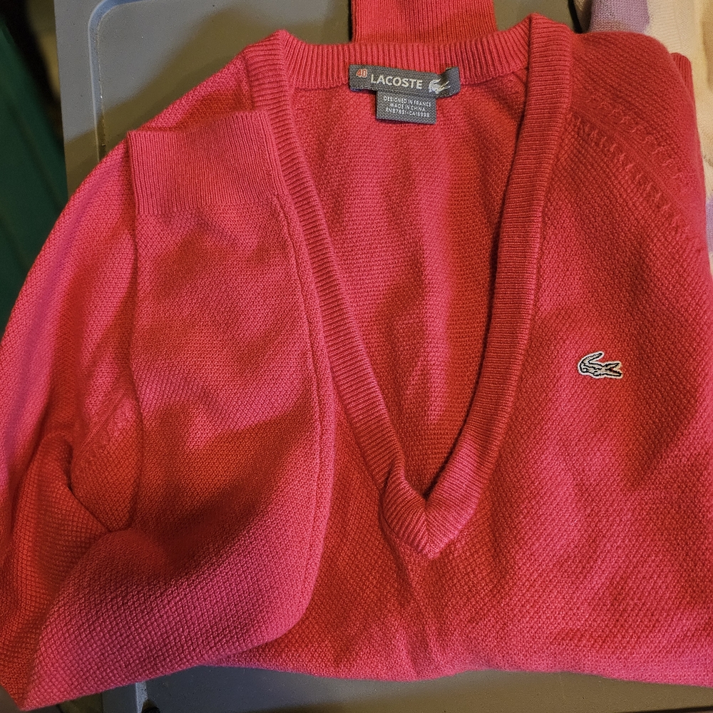 Lacoste Red V-Neck Sweater